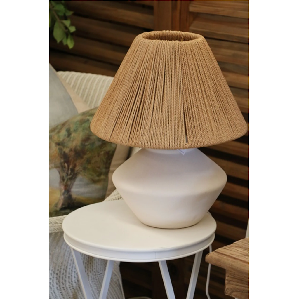 White Lamp with Natural Lampshade