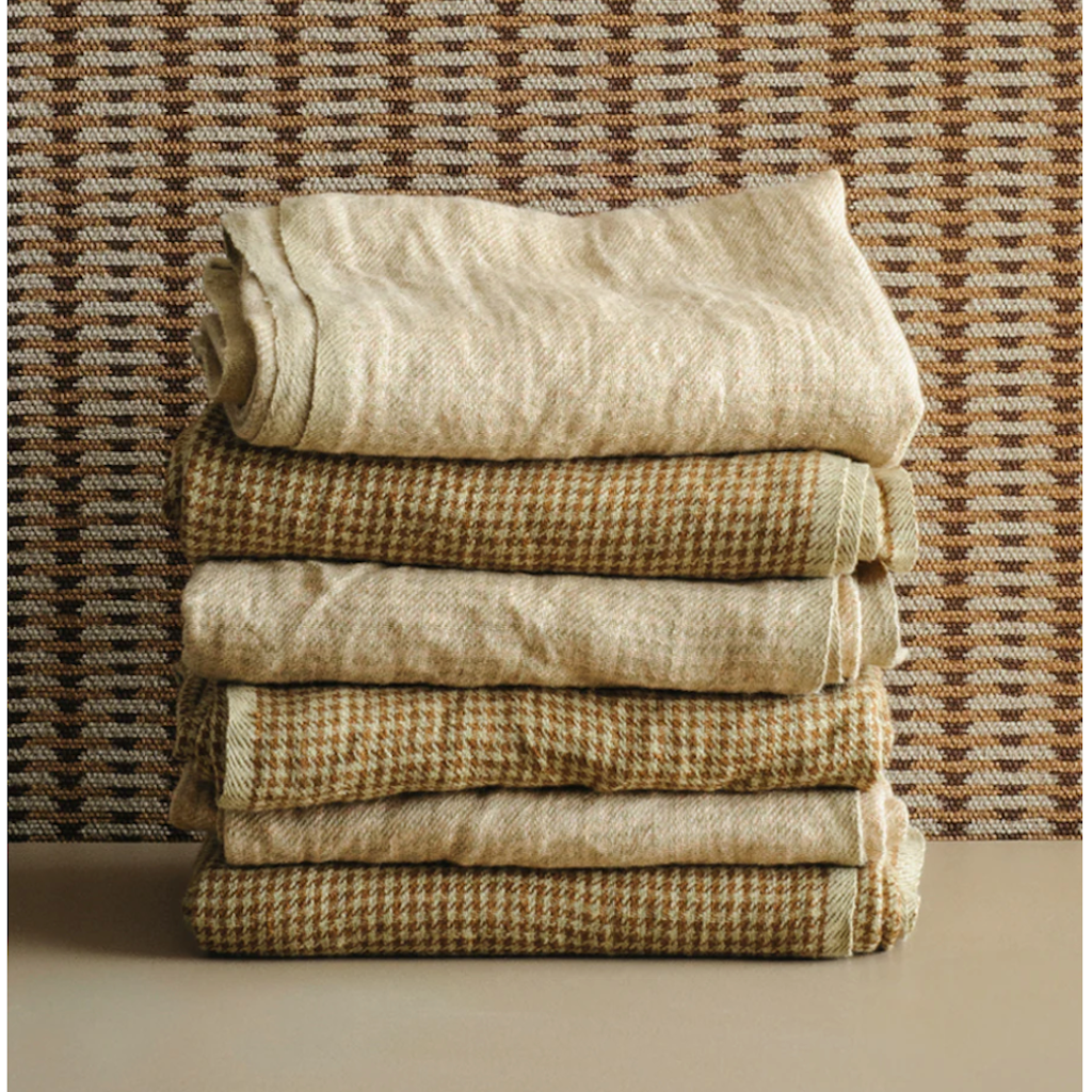 Linen Tea Towel | Sepia Houndstooth